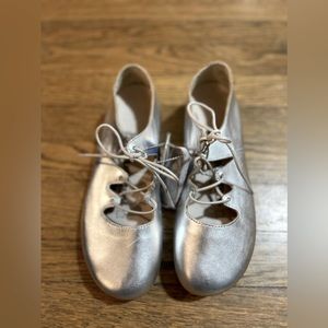 NEW Birkenstock Rye Natural Leather Lace Ballet Flat Silver Women's 38